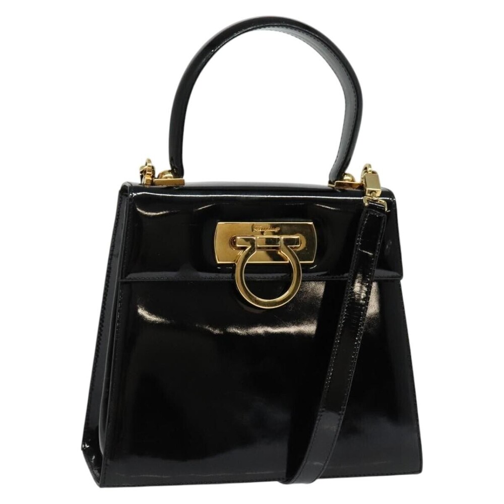 Salvatore Ferragamo Gancini Convertible Top Handle Patent Leather